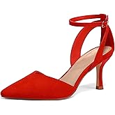 mysoft Women's Pumps Shoes Pointed Toe Kitten Low Heels Stiletto Ankle Strap Closed Toe Wedding Party Dress Sandals