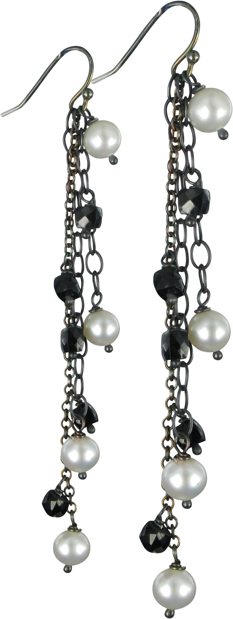 Jane Davis Multidrop Oxidised Sterling Silver Earrings With Pearls And Spinel