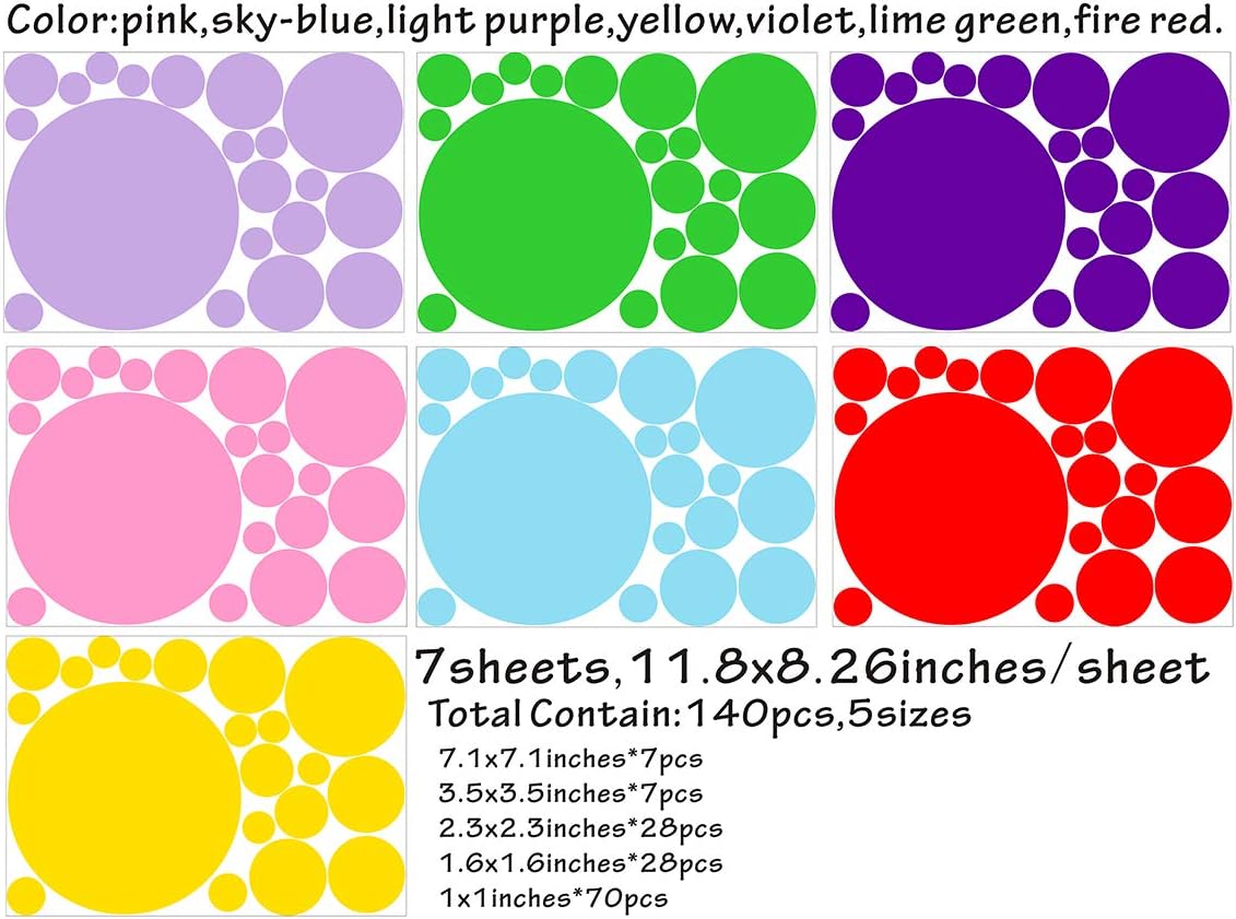 Polka Dots Wall Stickers (140dots) Colorful Dot Wall Decals Circle Round Wall Stickers Vinyl Wall Decal Dot Decor Primary Colors Removable Peel and Stick Wall Decals for Kids Room Nursery Playroom - Image 3
