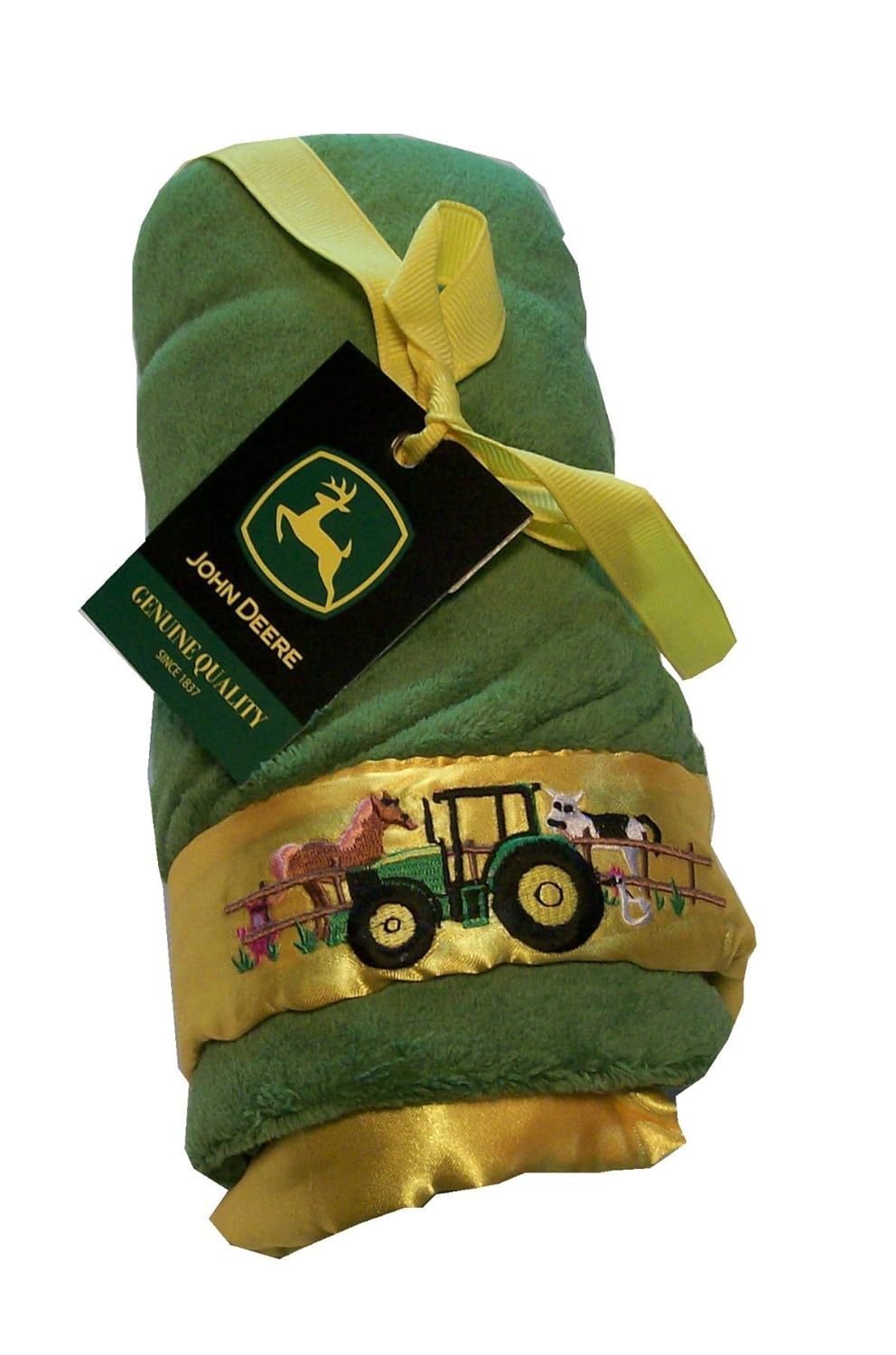 John Deere Fleece Blanket with Embroidered Satin Trim Down on the