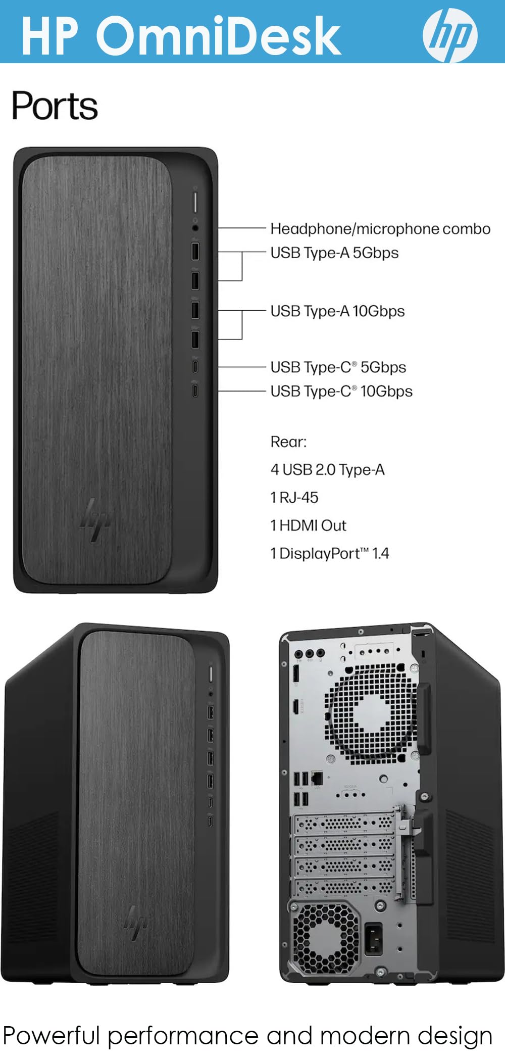 PC de escritorio HP OmniDesk AI, 16 NPU Tops, CPU Ryzen 7-8700G (5,1 GHz), 16 GB de RAM DDR5, 1 TB de almacenamiento (SSD PCIe de 512 GB y unidad externa 512), Wi-Fi 6, soporte para monitor dual, Windows 11, KB y mouse inalámbricos
