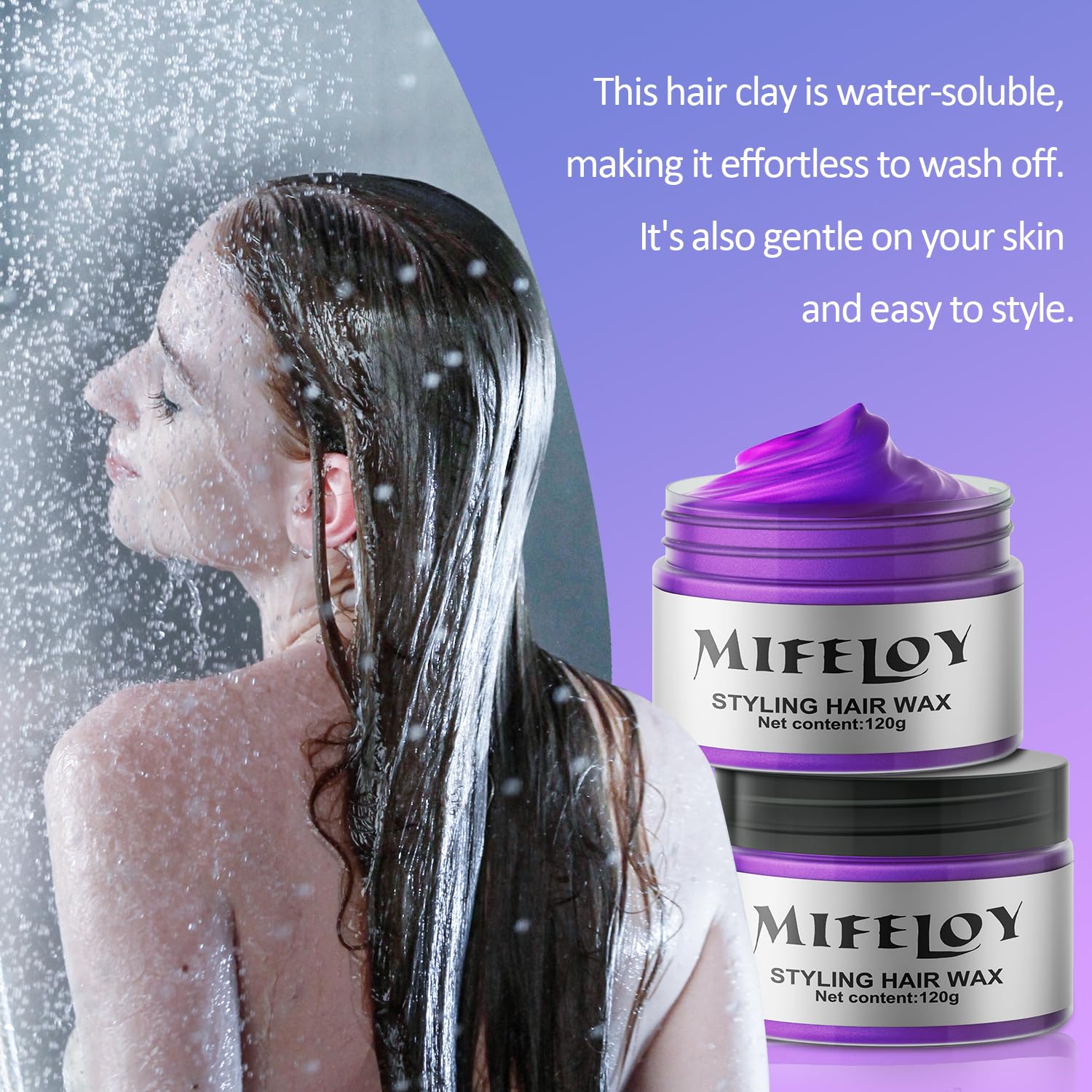 Purple Temporary Hair Color Wax, Instant Natural Violet Hairstyle Cream Dye, Washable Styling Pomades for Girls Women Youth, Disposable Coloring Mud for Party Cosplay DIY Halloween