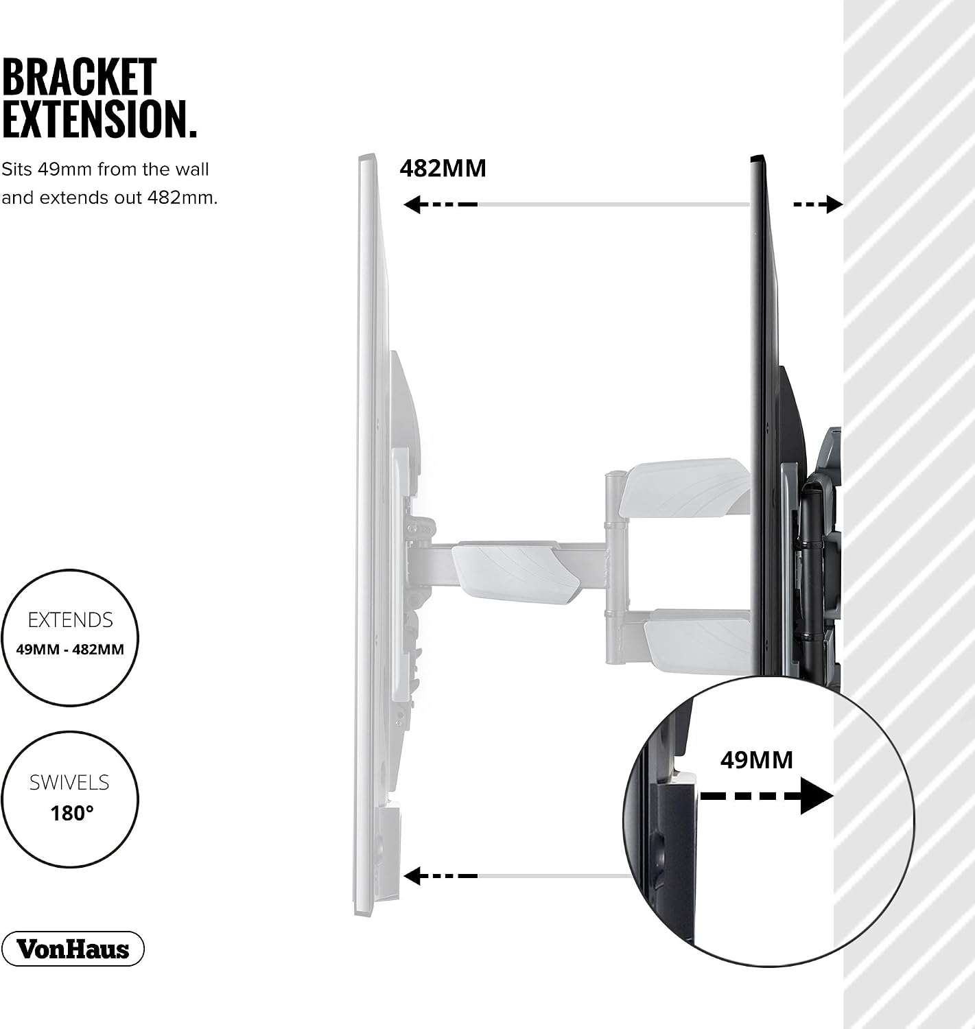 VonHaus TV Wall Bracket for 37-82" Screens, Articulating Full Movement TV Bracket, Wall Mount with Tilt & Swivel - Image 5