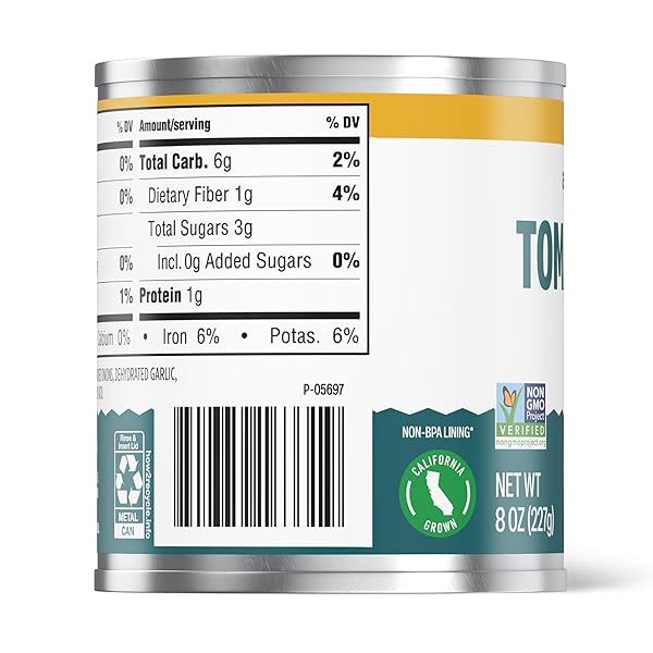 AMAZON FRESH, TOMATO SAUCE, NO SALT ADDED, 8 OZ (PREVIOUSLY HAPPY BELLY, PACKAGING MAY VARY)