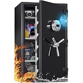 10.5 Cub Extra Large Biometric Waterproof Fireproof Home Safe | [60 Mins Fire Protection] [Dual Mode] 185 LBs Heavy Duty Fire Proof Safe with DIY Pegboard Door for Business Office