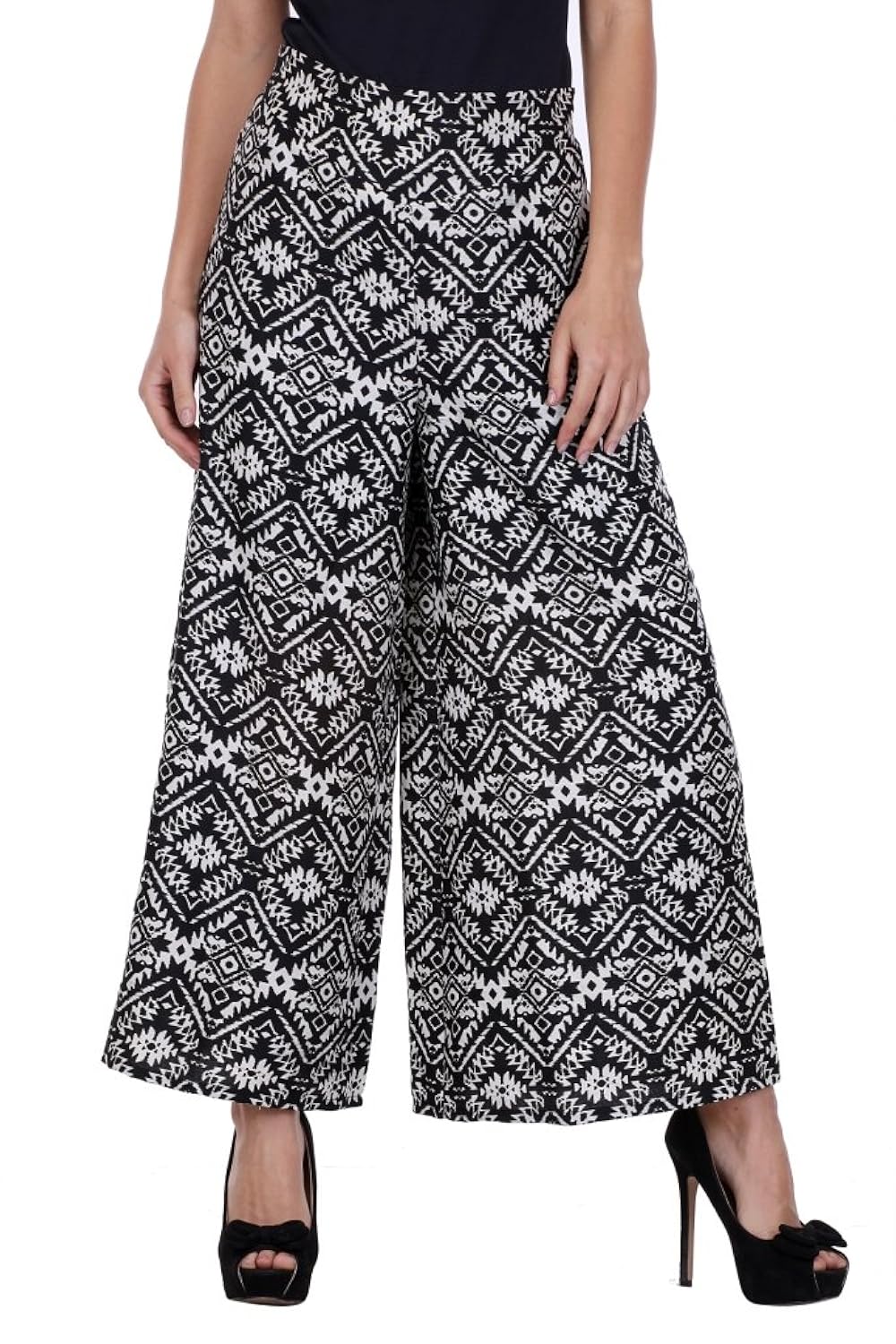 deewa black and white printed crepe palazzo