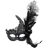 Thmyo Feather Masquerade Mask for Women Venetian Costume Party Mask Halloween Mardi Gras Masks with Feather Prom Ball