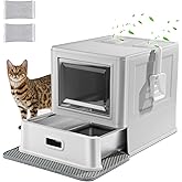 Marchul Enclosed Stainless Steel Cat Litter Box with Lid & Drawer Design, XL Extra Large for Indoor Cats, Metal Covered Cat L