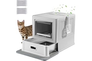 Marchul Enclosed Stainless Steel Cat Litter Box with Lid & Drawer Design, XL Extra Large for Indoor Cats, Metal Covered Cat L