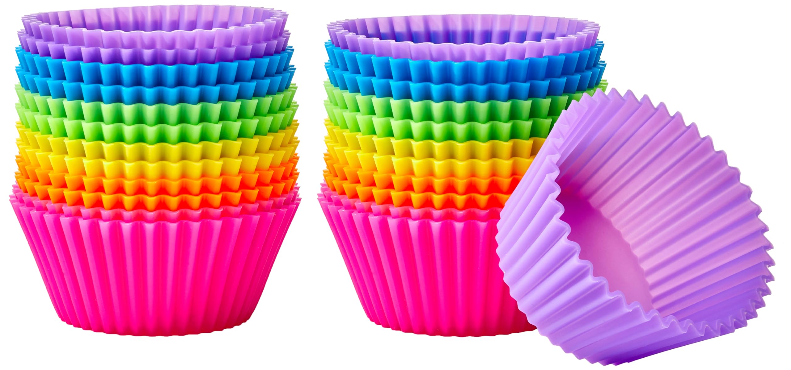 Amazon Basics Round Reusable Silicone Baking Cups, Muffin Liners, Pack of 24, Multicolor, 2.9"L x 2.9"W x 1.3"H