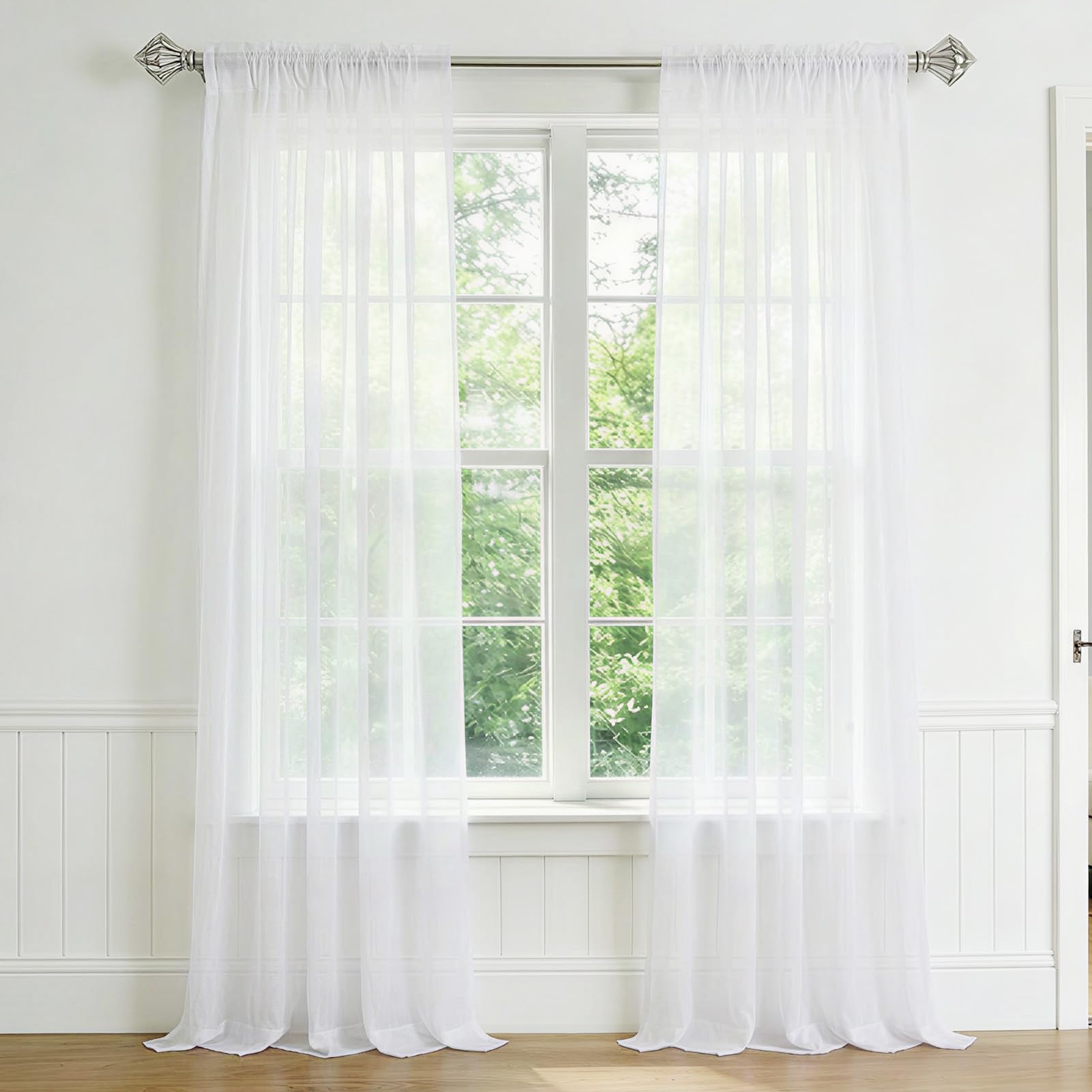 NAKIHOUSE Voile Curtain, 2 Panels Net Curtains for Windows 108 Drop, Elegant Slot Top Sheer Curtains, Light Filtering White Voile Curtains for Living Room, Breathable & Graceful Window Drapes — image 1