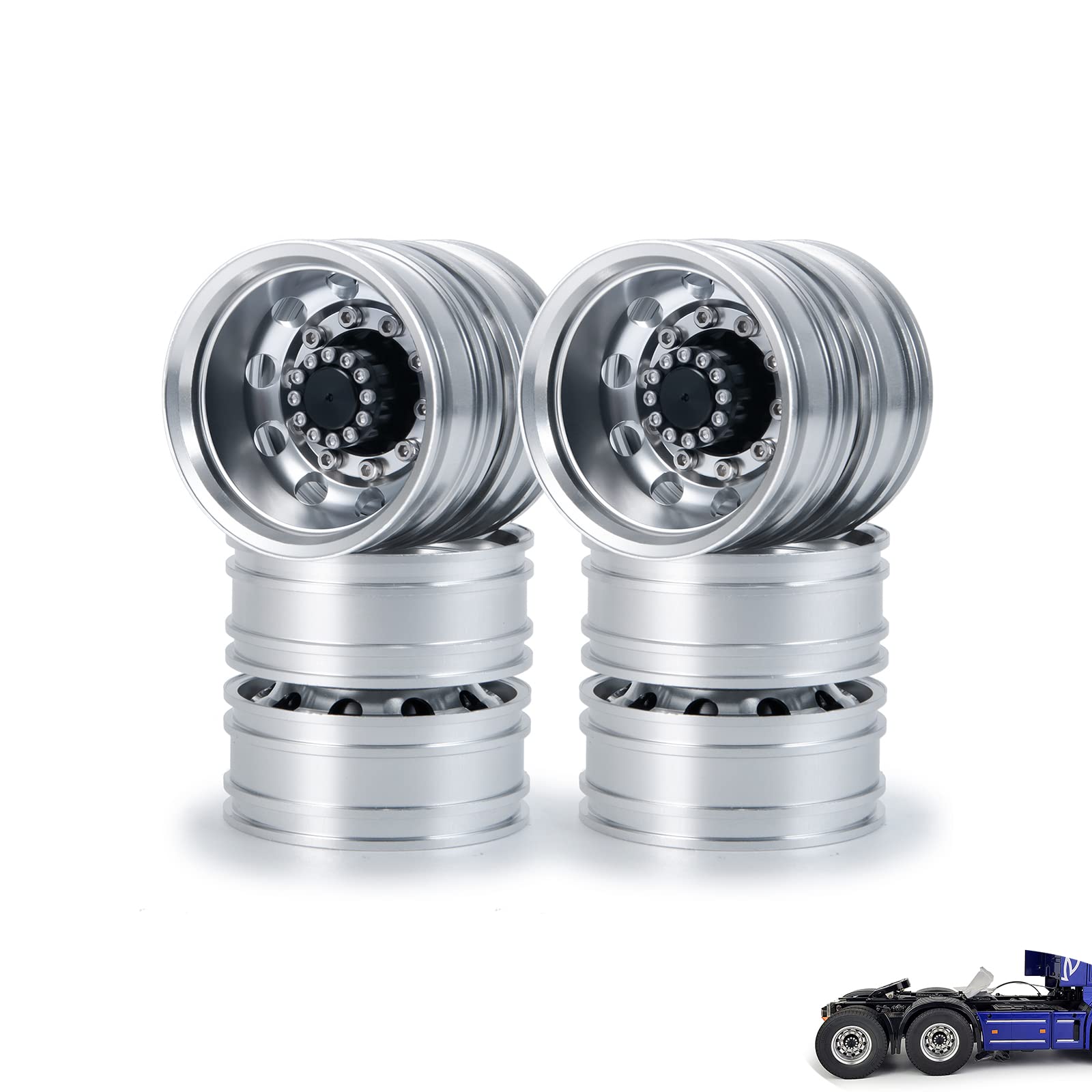 AXspeed 4pcs Rear Wheel Rims Metal Wheel Hubs for 1/14th Tamiya Tractor Truck Climbing Trailer Cargo Upgrade Parts