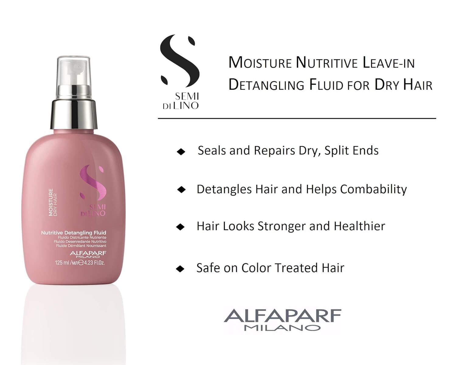 Alfaparf Milano Semi Di Lino Moisture Nutritive Leave-In Detangling Fluid for Dry Hair - Safe on Color Treated Hair - Professional Salon Quality - 4.23 Fl Oz: Premium Beauty