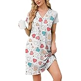 Chunoy Women Soft Cotton Nightgown Short Sleeve Night Shirts Sleepwear Dress with Pockets