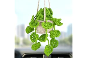 HFZRZFH Boho Crochet Plant Hanging Basket for Car Rear View Mirror Decor, Polyester, Light Green, Durable, Handmade, Cute Interior Aesthetic, Gift for Women