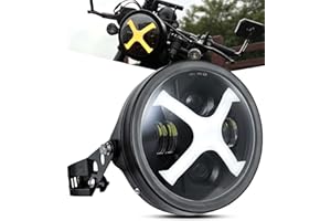 PKEDUO Motorcycle Headlight, White/Amber X DRL 7inch Round LED Headlight with Housing Bucket Compatible with Buell Blast Cafe Racer CB400 SV650 Vulcan