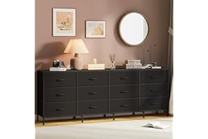 12 Drawer Dresser for Bedroom, Dresser TV Stand for 65, 75, 80 Inch TV, Wide Chest of Drawers, Fabric Dressers for Living Roo