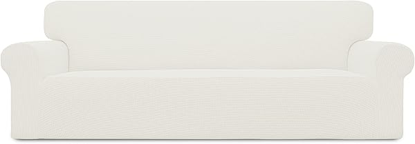 Easy-Going Dehnbarer 4-Sitzer-Sofa-Schonbezug, 1-teilig, Sofabezug, Möbelschutz, Couch, weich mit elastischem Saum für Kinder, Polyester-Spandex-Jacquard-Gewebe mit kleinen Karos, Creme
