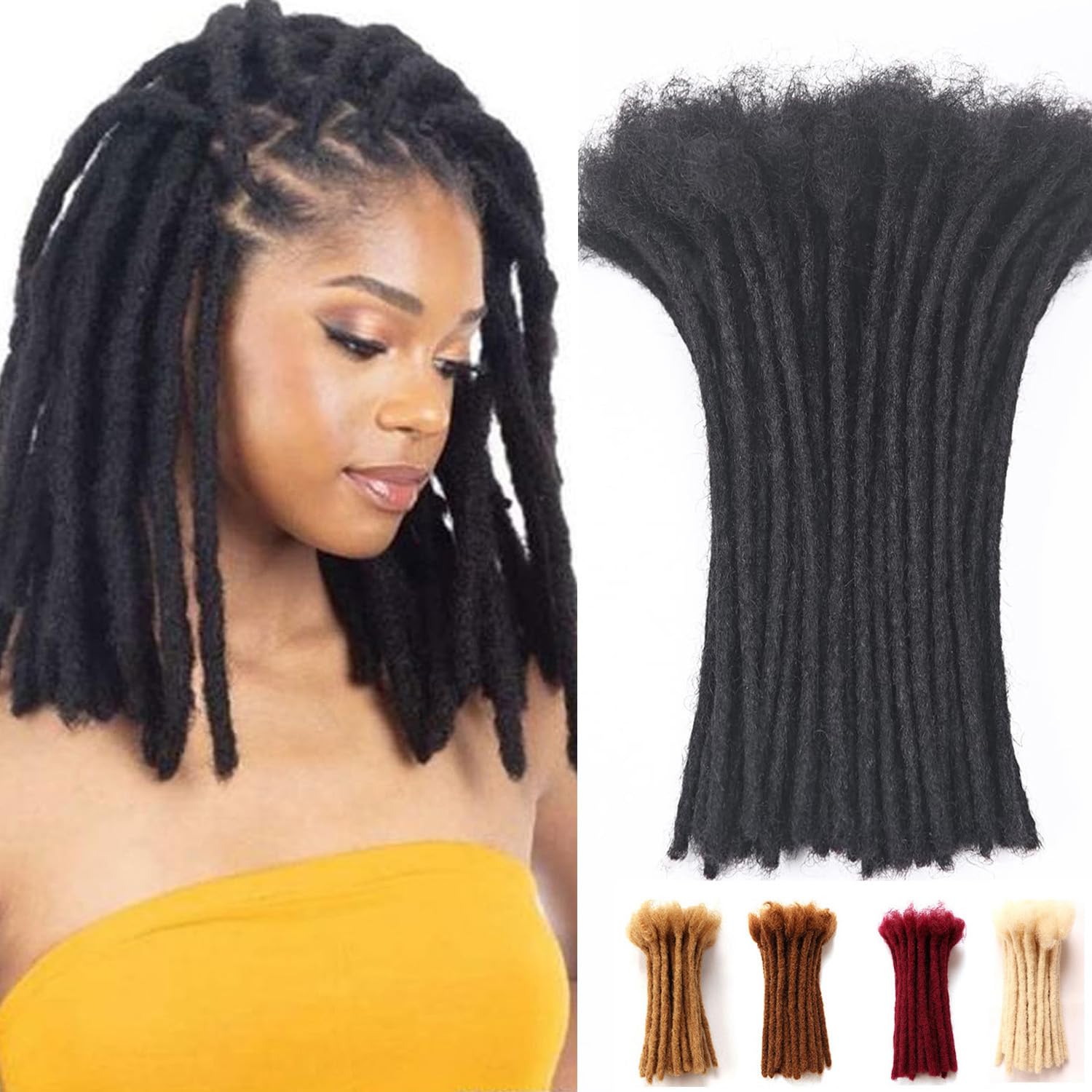 Dreadlock Extensions Human Hair Extensions for Braiding 0.8cm Afro Kinkyhair for Braiding Black Hair Extensions Dreadlocks Extensions (1B-0.8cm, 8Inch （Pack of 10 ）)