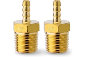MAACFLOW MAACFLOW Brass 1/4" Male NPT to 1/8" Hose ID Barb Barbed Hose Fitting Adaptor Connector (Pack of 2)
