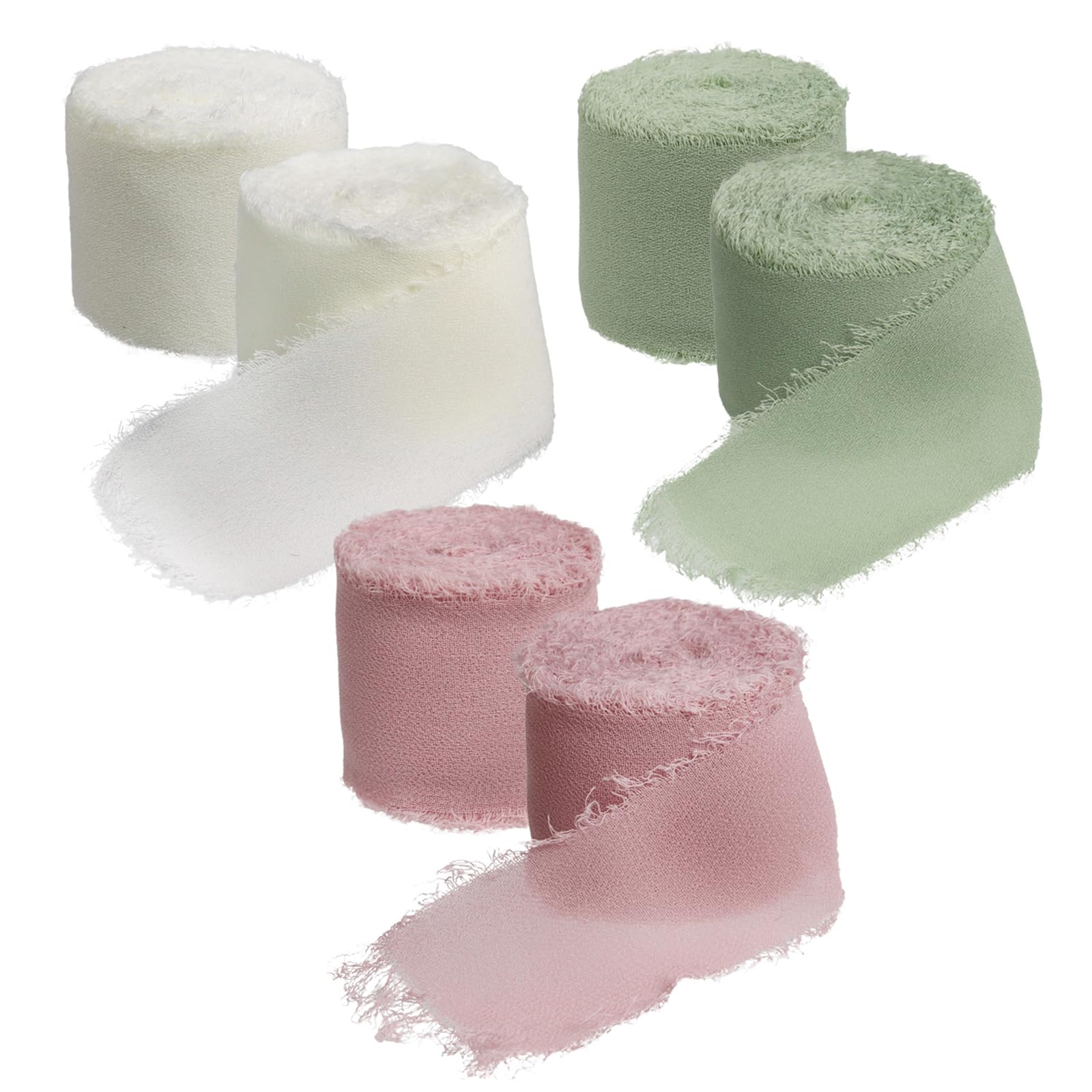 DBOO Handmade Chiffon Ribbon Rolls - 6 Rolls Fringe Chiffon Ribbon 3cm X 5m of Rustic Frayed Edge Ribbon Chiffon Silk Ribbon Vintage Ribbon for Gift Wrapping Bridal Bouquets (Multi Color)