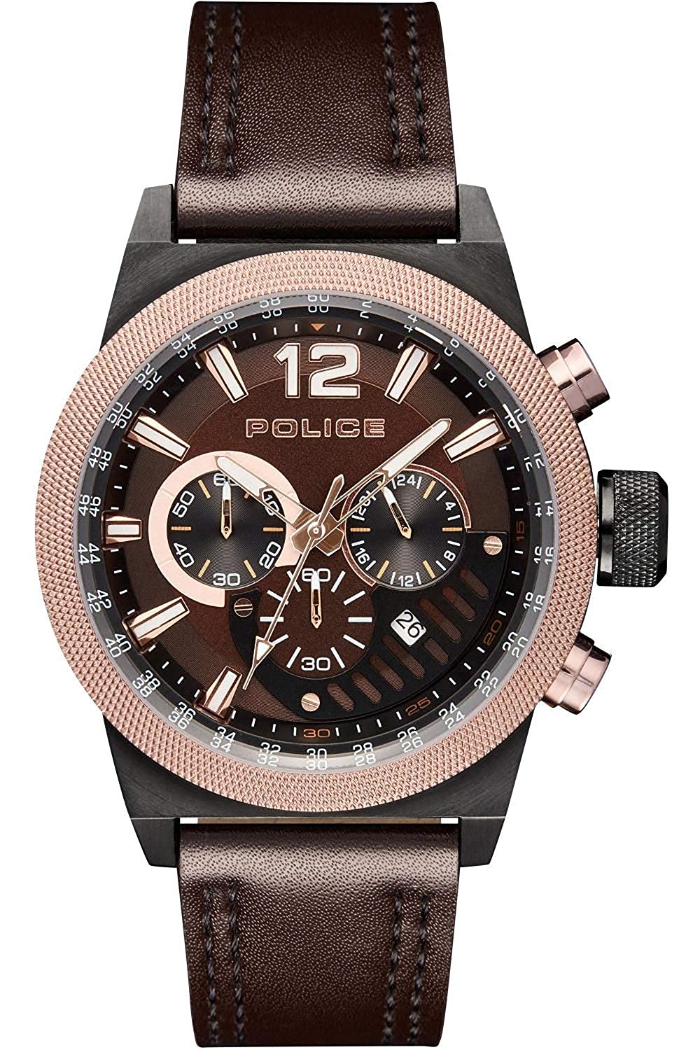 Police Mens Quartz Watch, Chronograph Display and Leather Strap PL.15529JSBBN/12
