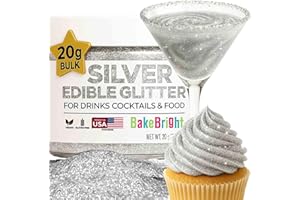SWEETS & TREATS BOUTIQUE Bulk 20g Silver Edible Glitter for Drinks | Premium Edible Glitter for Cakes, Cocktails, Silver Cake Decorating Decorations Food Grade, Vegan, Kosher, Halal, Gluten Free - Made in USA
