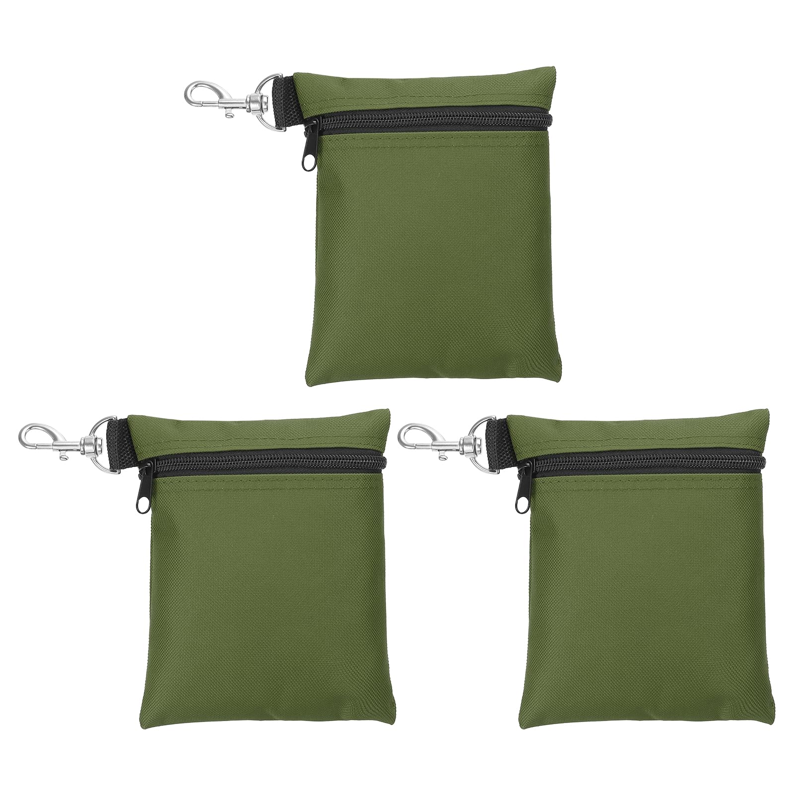 PATIKIL Zipper Golf Tee Pouch 6.7 x 5.5 Inch, 3 Pack Valuables Golf Tee Bag Golf Bag Accessories with Clip for Men Women Storage, Army Green