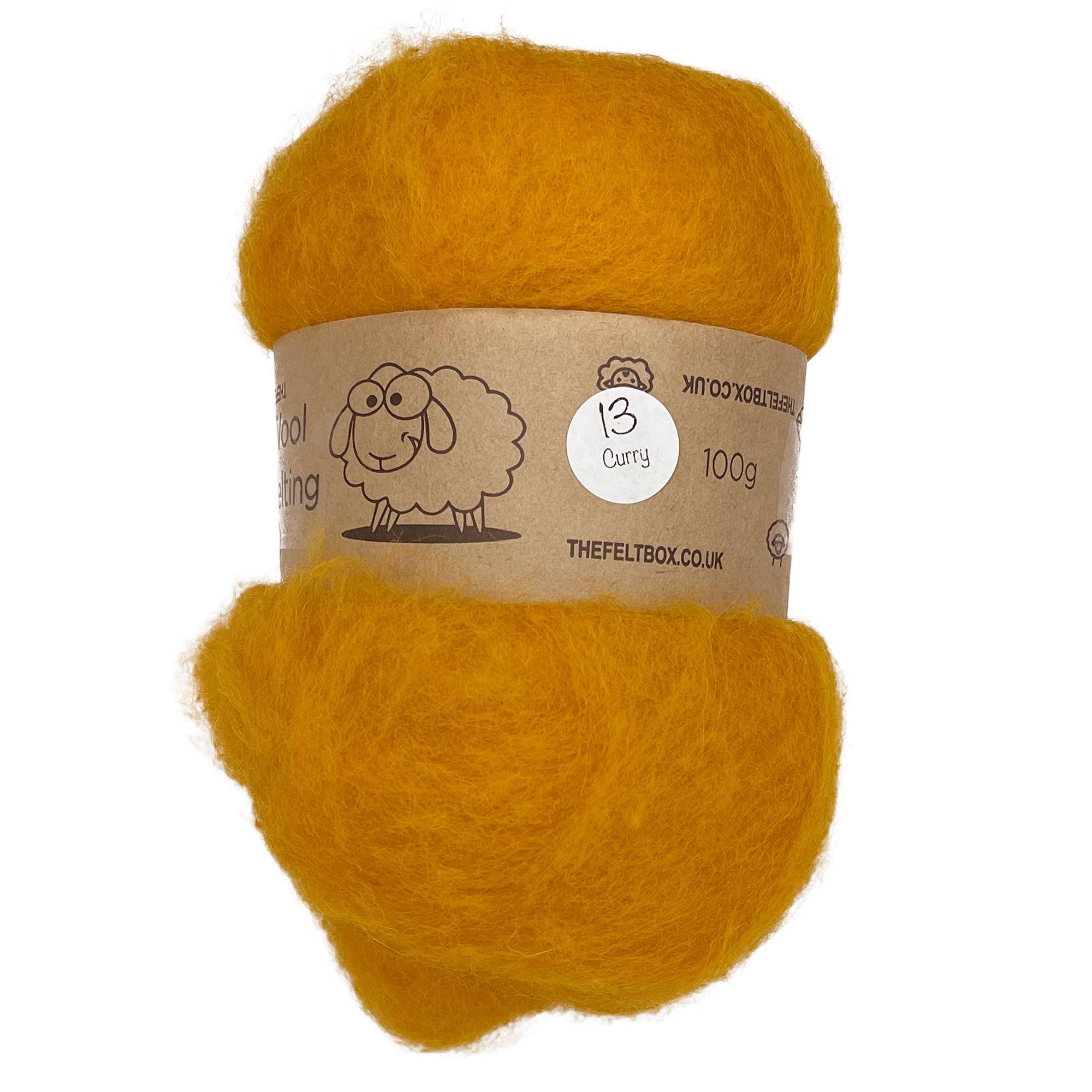 The Felt Box Needle Felting Wool Carded Batting : Short Coarser Mixed Together Fibres, Use as Core or Finish Wool 100 g | 3.5 oz- Curry #13