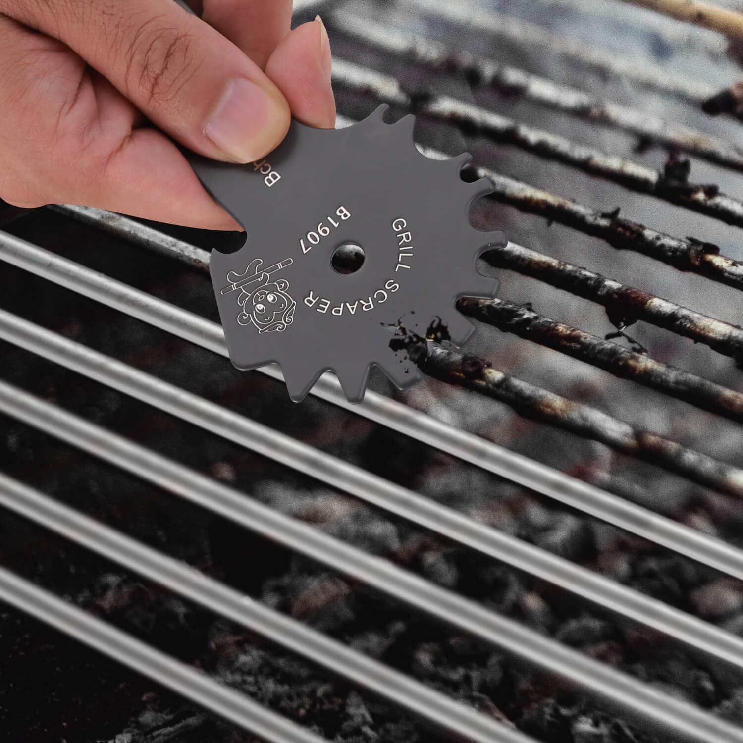 Bchoice Stainless Steel BBQ Grill Scraper Brushes- Grill Grate Scrapers Cleaner Barbecue Non-bristles Grill Brush Perfect BBQ Cleaning Tools - Works with Most Grill Grates, Grey