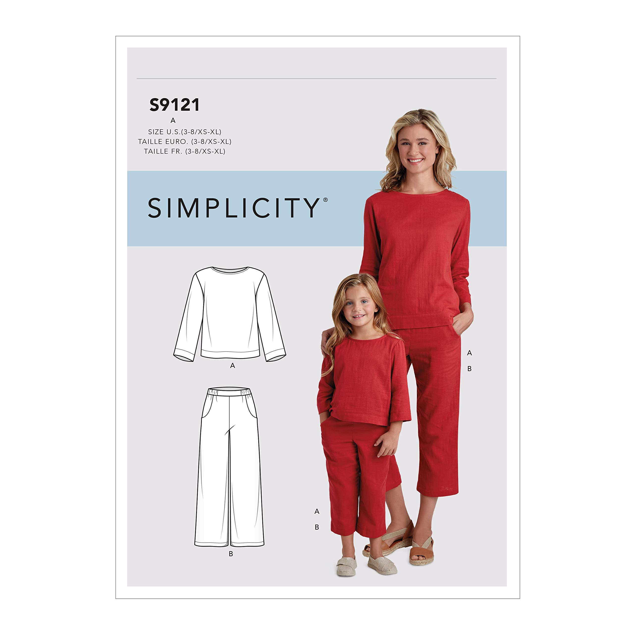 SIMPLICITY Sewing Pattern S9121 Children's & Misses' Top & Pants, Various, A (3-8 /XS-XL)