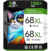 68XL 68e 68 Ink Cartridges Compatible for HP 68 Ink Cartridges Black/Color Combo Pack Replacement for HP Ink 68 Used for HP Envy 6155e 6555e 6152e 6552e 6558e Printer(1 Black,1 Color)