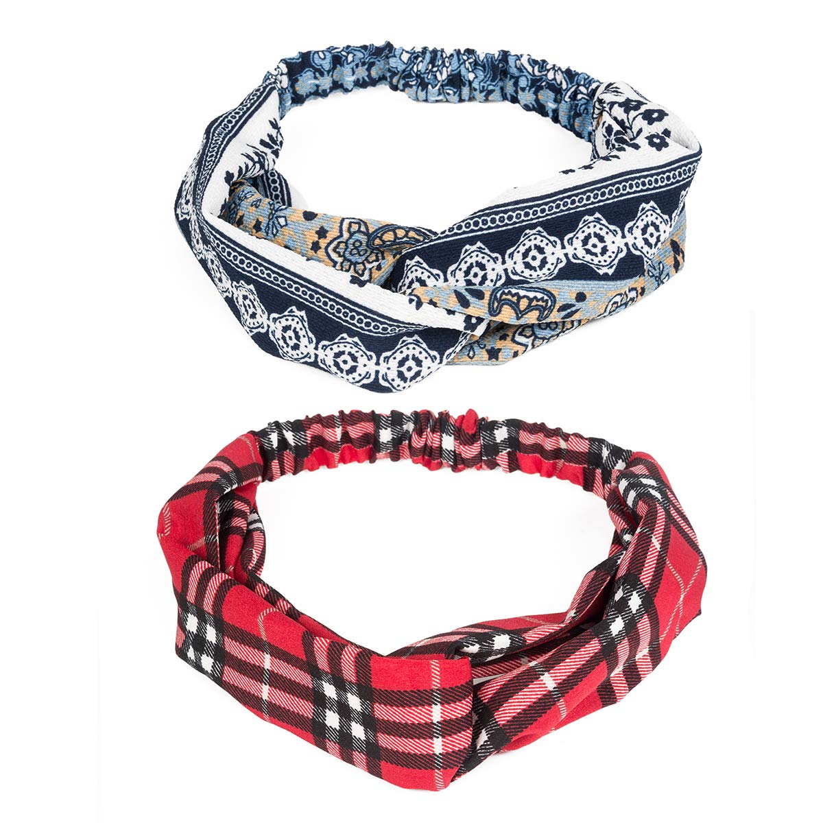 4YOUALL 10 Pack Boho Headbands for Women Vintage Flower Printing Twisted Criss Cross Elastic Head Wrap Cute Hair Band Accessories (Style 2-10 Pcs)