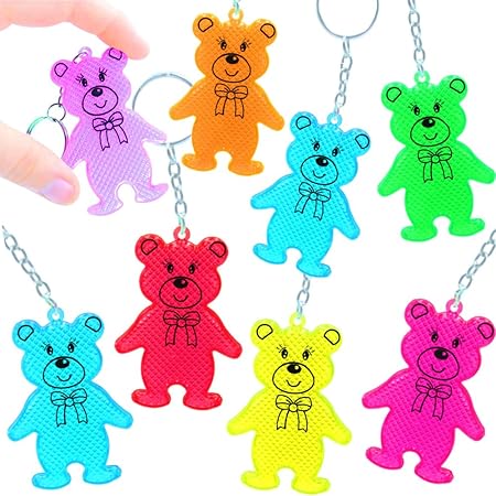 German-Trendseller ® - 12 x Teddy Reflektor Bären ? Sicherheits Bärchen Schulweg ?Kindergeburtstag ? Mitgebsel ? Glitzer Bärc