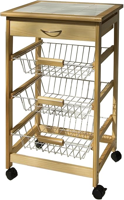 Organize It All Mobile Kitchen Utility Cart With Wire Drawers