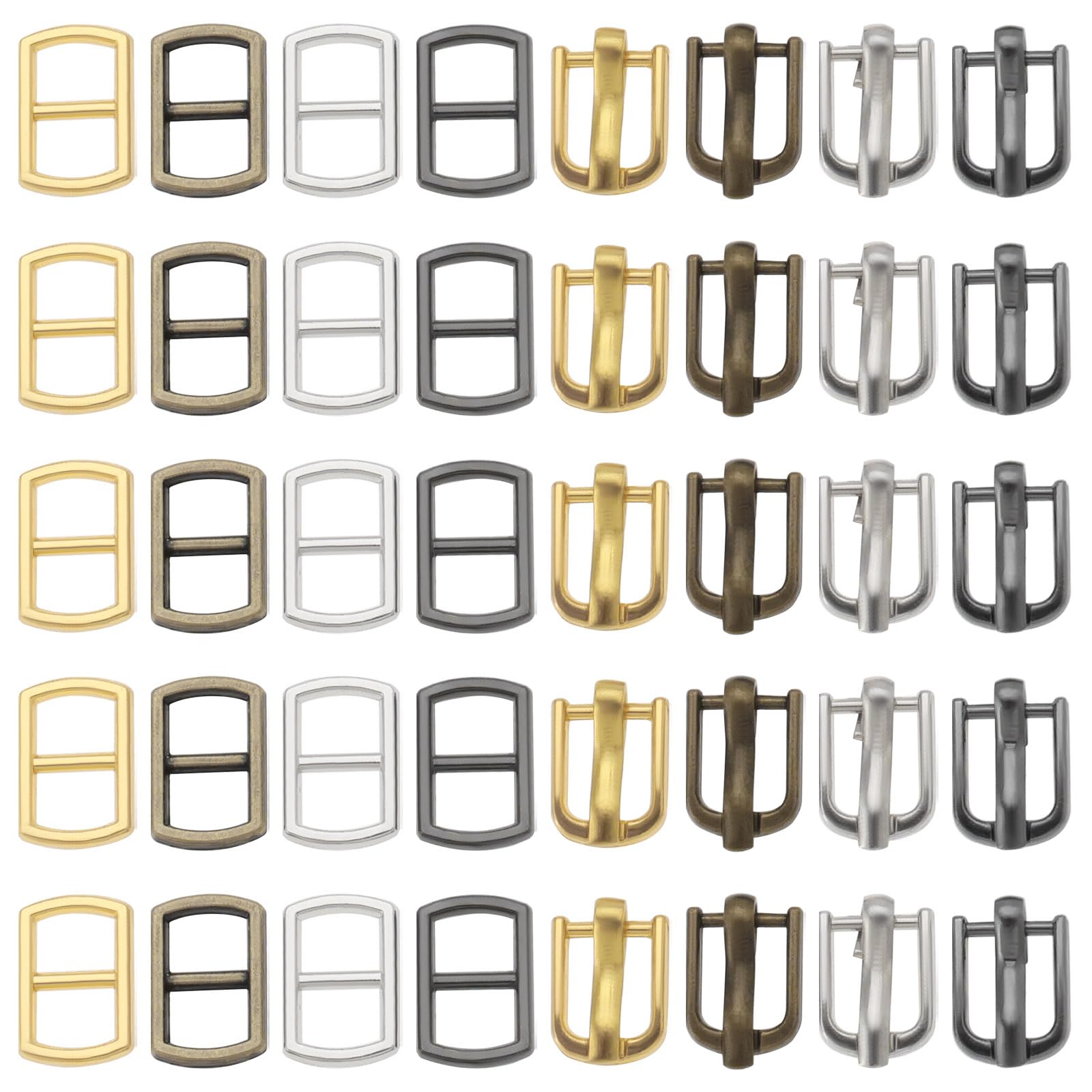 LT Easiyl 80Pcs Mini Buckles (4.5mm/5mm) - Silver, Gun Black, Antique Bronze, Gold - Metal - Doll Clothes, Shoes, Bags, Belt, Craft Accessories