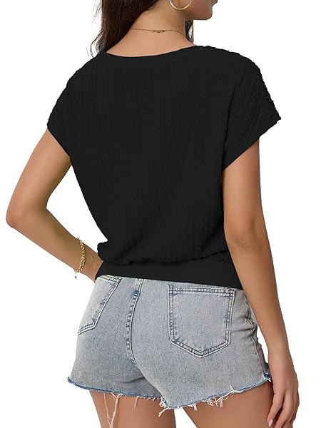CFLHN BLACK KNIT TOPS FOR WOMEN DRESSY CASUAL BUSINESS OUTFIT CASUAL CAP SLEEVE SWEATER TOP M