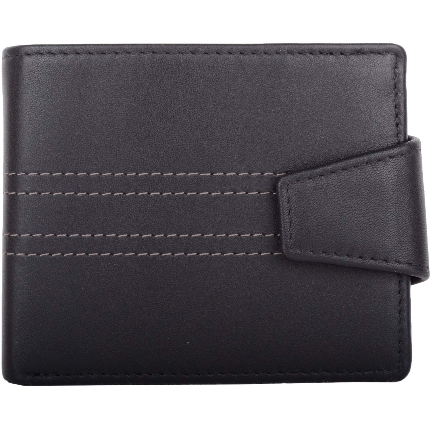 Mens Soft Leather Bi-Fold RFID Protected Money/Credit Card Wallet with Contrast Panelling - Black/Taupe