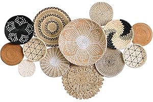 WOODCHILL Boho Wall Basket Decor - 13pc Boho Basket Wall Decor Set - 100% Natural Seagrass Wall Decor & Wicker Wall Decor Set - Handmade Boho Wall Baskets & Woven Wall Decor Set Vietnam (Set 13 - Horizontal)