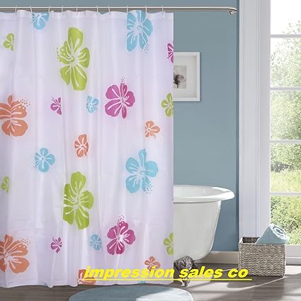 HISCIN Impression PVC Plastic Printed Leaf Bathroom Shower Curtain 6 feet with Hooks 180x180 cm (Multicolour)