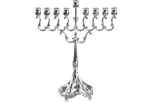 Silver Plated Candle Menorah - Fits all Standard Hanukkah Candles - Curved Branches, 8.5" High x 6.5" Wide - by Ner Mitzvah