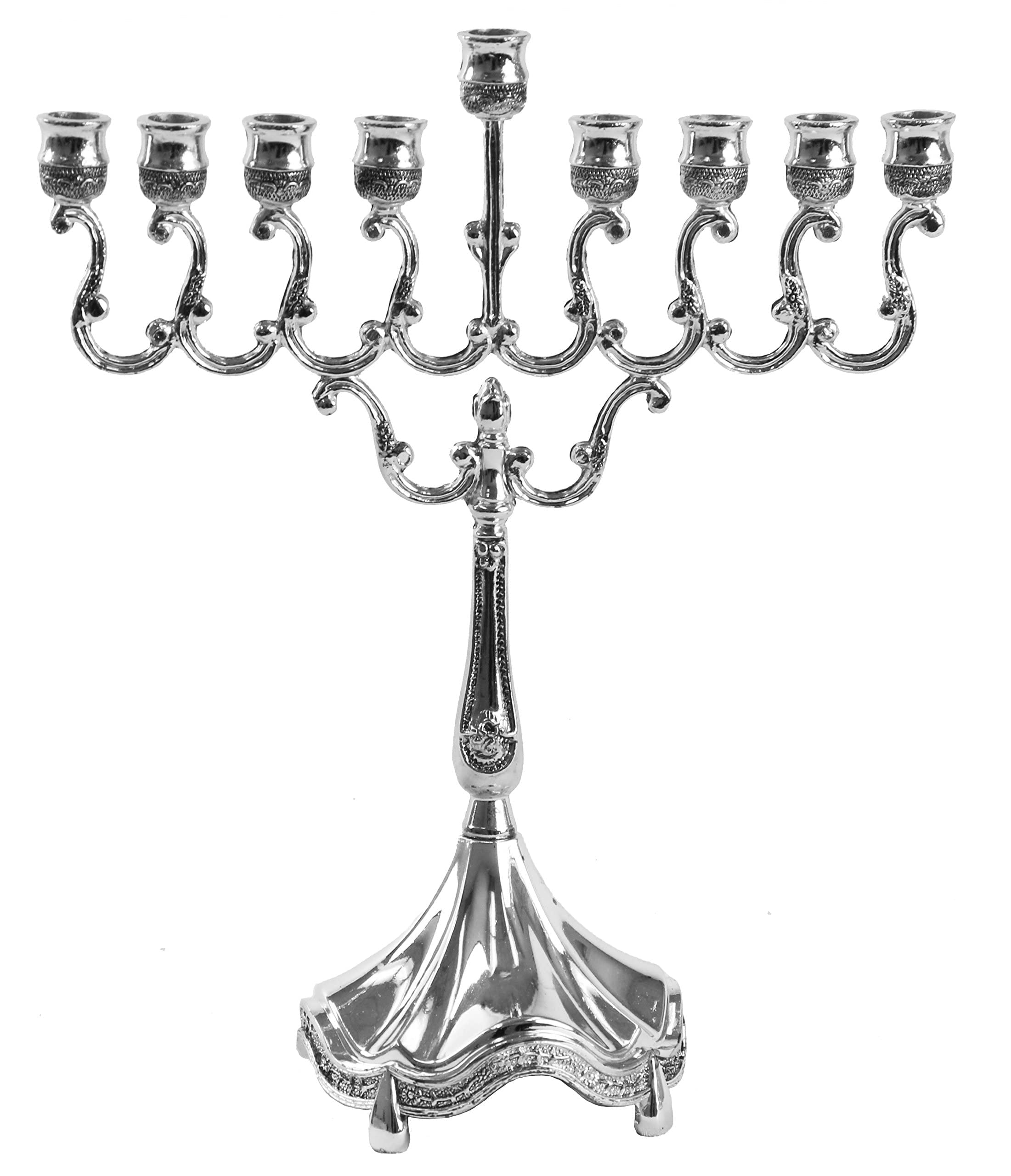 Silver Plated Candle Menorah - Fits all Standard Hanukkah Candles - Curved Branches, 16 cm High x22 cm Wide - by Ner Mitzvah