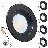 Sunco 4 Pack LED Black Recessed Light 6 Inch, 5CCT 2700K/3000K/3500K/4000K/5000K Selectable, Dimmable Can Lights, Baffle Trim, 13W=120W, 965 LM, Damp Rated, Retrofit Installation, UL Listed