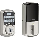 Weiser Aura Satin Nickel Bluetooth Door Lock, Remote Sharing Compatible with Alexa and Google Assistant, Auto Lock, Create, D