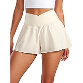 CRZ YOGA Crossover Butterfly Athletic Shorts for Women 2 in 1 Flowy High Waisted for Tennis Running Workout with Pockets