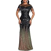 Cololura Sexy Sequin Tassel Mesh Perspective Party Cocktail Bodycon Evening Club Maxi Dress