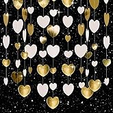 jijAcraft White Champagne Gold Heart Garland - 52Ft Engagement Party Decoration Banner, 4Pack Bachelorette Hanging Paper Streamers, White and Gold Party Decor for Wedding, Birthday, Bridal Shower