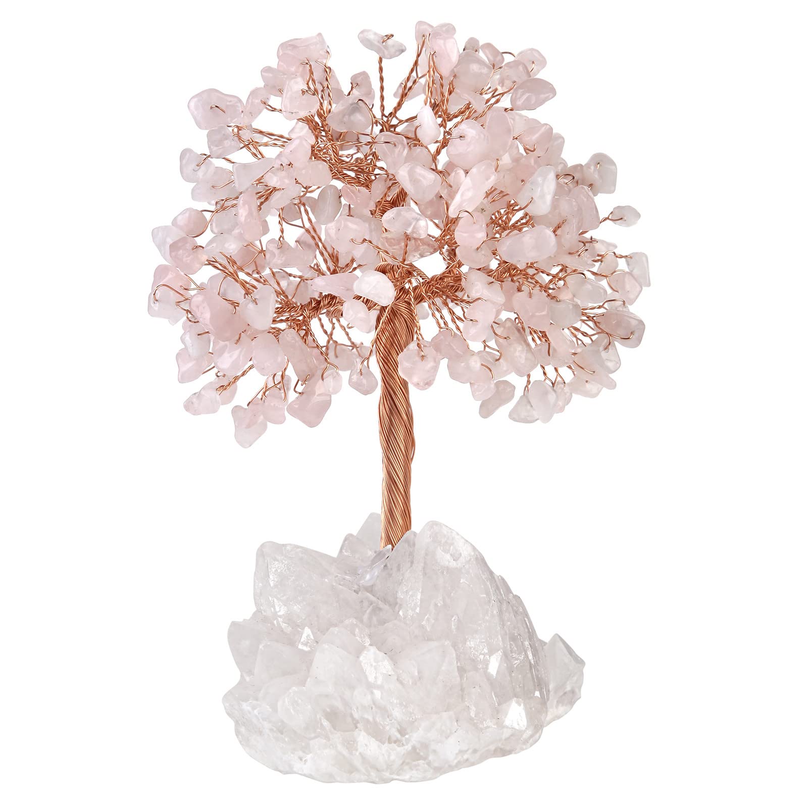 Nupuyai Rose Quartz Crystal Money Tree with Rock Crystal Cluster Base, Good Luck Fengshui Figurine Spiritual Healing Stone Tree Ornament for Home Office Decor — image 1