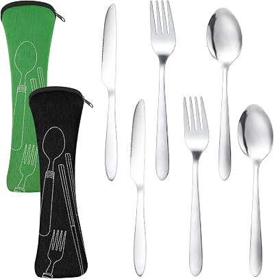 Dacitiery 2 Set Camping Cutlery Stainless Steel with Bag 6 Pieces for 2