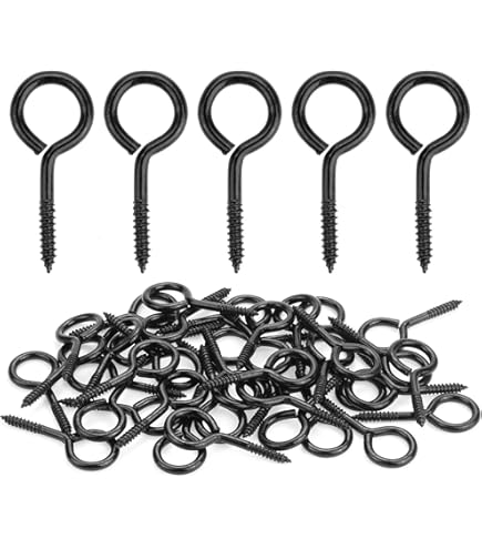 Powlankou 40 Ojales De Tornillo De 2 Pulgadas, Ojos De Tornillo De Acero Chapado En Zinc Negro, Ganchos De Tornillo Autorroscantes, Ganchos De Metal Para Ojos, Tornillos De Ojal